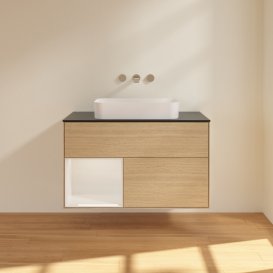 Тумба под раковину Villeroy & Boch Finion 100х50,1 см с подсветкой МДФ шпон дуба/стекло черное матовое G652GFPC