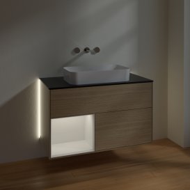 Тумба под раковину Villeroy & Boch Finion 100х50,1 см с подсветкой МДФ шпон дуба/стекло черное матовое G652GFPC