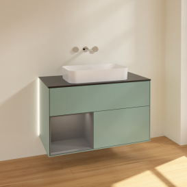 Тумба под раковину Villeroy & Boch Finion 100х50,1 см с подсветкой МДФ оливковый матовый лак/стекло черное матовое G652GKGM