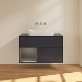 Тумба под раковину Villeroy & Boch Finion 100х50,1 см с подсветкой МДФ темно-синий матовый лак/стекло черное матовое G652GKHG