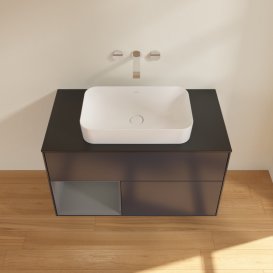 Тумба под раковину Villeroy & Boch Finion 100х50,1 см с подсветкой МДФ темно-синий матовый лак/стекло черное матовое G652GKHG