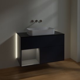 Тумба под раковину Villeroy & Boch Finion 100х50,1 см с подсветкой МДФ темно-синий матовый лак/стекло черное матовое G652GKHG