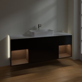 Тумба под раковину Villeroy & Boch Finion 160х50,1 см с подсветкой МДФ черный матовый лак/стекло белое матовое G331GNPD