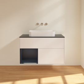 Тумба під раковину Villeroy & Boch Finion 100х50,1 см із підсвічуванням МДФ білий матовий лак/скло чорне матове G652HGMT