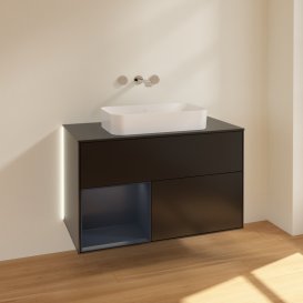 Тумба під раковину Villeroy & Boch Finion 100х50,1 см із підсвічуванням МДФ чорний матовий лак/скло чорне матове G652HGPD
