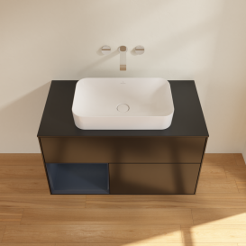 Тумба під раковину Villeroy & Boch Finion 100х50,1 см із підсвічуванням МДФ чорний матовий лак/скло чорне матове G652HGPD