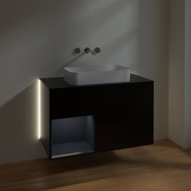 Тумба під раковину Villeroy & Boch Finion 100х50,1 см із підсвічуванням МДФ чорний матовий лак/скло чорне матове G652HGPD