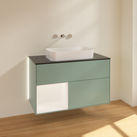 Тумба під раковину Villeroy & Boch Finion 100х50,1 см із підсвічуванням МДФ оливковий матовий лак/скло чорне матове G652MTGM