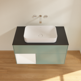 Тумба під раковину Villeroy & Boch Finion 100х50,1 см із підсвічуванням МДФ оливковий матовий лак/скло чорне матове G652MTGM