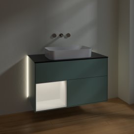 Тумба під раковину Villeroy & Boch Finion 100х50,1 см із підсвічуванням МДФ оливковий матовий лак/скло чорне матове G652MTGM