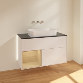 Тумба під раковину Villeroy & Boch Finion 100х50,1 см з підсвіткою МДФ білий глянцевий лак/скло чорне матове G652PCGF