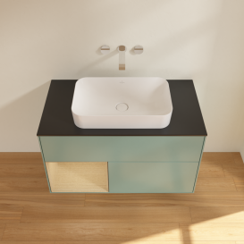 Тумба під раковину Villeroy & Boch Finion 100х50,1 см із підсвічуванням МДФ оливковий матовий лак/скло чорне матове G652PCGM