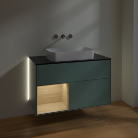 Тумба під раковину Villeroy & Boch Finion 100х50,1 см із підсвічуванням МДФ оливковий матовий лак/скло чорне матове G652PCGM