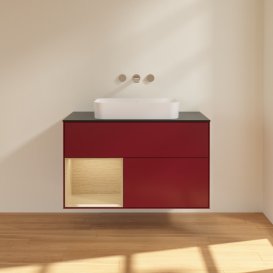 Тумба під раковину Villeroy & Boch Finion 100х50,1 см з підсвічуванням МДФ півонія матовий лак/скло чорне матове G652PCHB