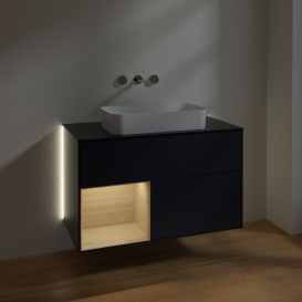 Тумба під раковину Villeroy & Boch Finion 100х50,1 см із підсвічуванням МДФ темно-синій матовий лак/скло чорне матове G652PCHG