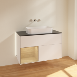 Тумба під раковину Villeroy & Boch Finion 100х50,1 см із підсвічуванням МДФ білий матовий лак/скло чорне матове G652PCMT