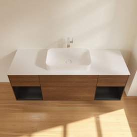 Тумба під раковину Villeroy & Boch Finion 160х50,1 см із підсвічуванням МДФ шпон волоського горіха/скло біле матове G331PDGN