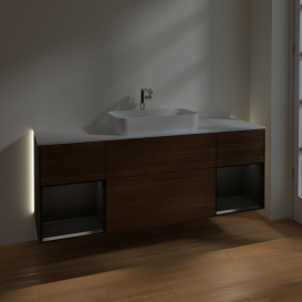 Тумба під раковину Villeroy & Boch Finion 160х50,1 см із підсвічуванням МДФ шпон волоського горіха/скло біле матове G331PDGN