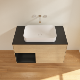 Тумба під раковину Villeroy & Boch Finion 100х50,1 см із підсвічуванням МДФ шпон дуба/скло чорне матове G652PDPC