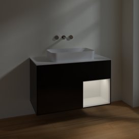 Тумба под раковину Villeroy & Boch Finion 100х50,1 см с подсветкой МДФ черный матовый лак/стекло белое матовое F661GFPD