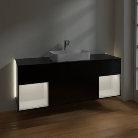 Тумба під раковину Villeroy & Boch Finion 160х50,1 см із підсвічуванням МДФ чорний матовий лак/скло чорне матове G332GFPD