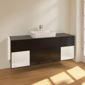 Тумба під раковину Villeroy & Boch Finion 160х50,1 см із підсвічуванням МДФ чорний матовий лак/скло чорне матове G332GFPD