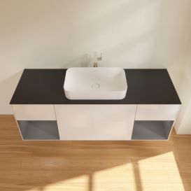 Тумба под раковину Villeroy & Boch Finion 160х50,1 см с подсветкой МДФ глянцевый белый лак/стекло черное матовое G332GKGF