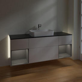 Тумба под раковину Villeroy & Boch Finion 160х50,1 см с подсветкой МДФ глянцевый белый лак/стекло черное матовое G332GKGF