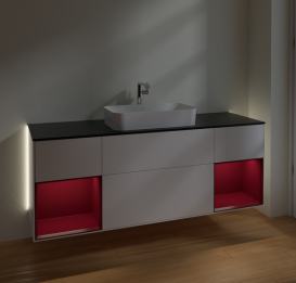 Тумба под раковину Villeroy & Boch Finion 160х50,1 см с подсветкой МДФ белый матовый лак/стекло черное матовое G332HBMT