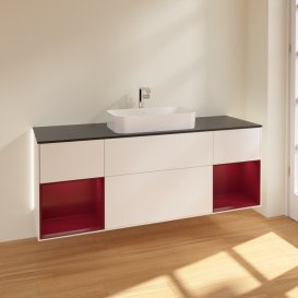 Тумба под раковину Villeroy & Boch Finion 160х50,1 см с подсветкой МДФ белый матовый лак/стекло черное матовое G332HBMT