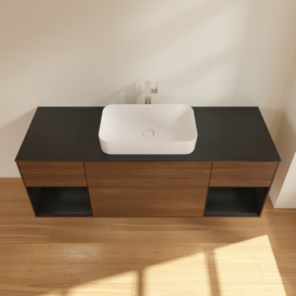 Тумба под раковину Villeroy & Boch Finion 160х50,1 см с подсветкой МДФ шпон грецкого ореха/стекло черное матовое G332PDGN