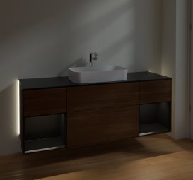 Тумба под раковину Villeroy & Boch Finion 160х50,1 см с подсветкой МДФ шпон грецкого ореха/стекло черное матовое G332PDGN