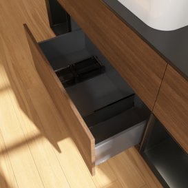 Тумба под раковину Villeroy & Boch Finion 160х50,1 см с подсветкой МДФ шпон грецкого ореха/стекло черное матовое G332PDGN