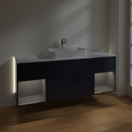Тумба под раковину Villeroy & Boch Finion 160х50,1 см с подсветкой МДФ темно-синий матовый лак/стекло белое матовое G331GKHG