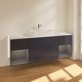 Тумба под раковину Villeroy & Boch Finion 160х50,1 см с подсветкой МДФ темно-синий матовый лак/стекло белое матовое G331GKHG