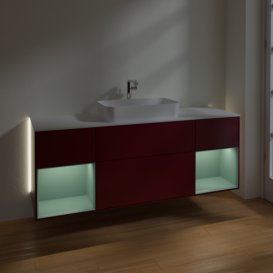 Тумба під раковину Villeroy & Boch Finion 160х50,1 см з підсвічуванням МДФ півонія матовий лак/скло біле матове G331GMHB