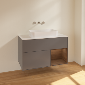 Тумба під раковину Villeroy & Boch Finion 100х50,1 см з підсвічуванням МДФ антрацит матовий лак/скло біле матове F661GNGK