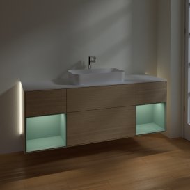 Тумба под раковину Villeroy & Boch Finion 160х50,1 см с подсветкой МДФ шпон дуба/стекло белое матовое G331GMPC