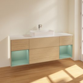 Тумба под раковину Villeroy & Boch Finion 160х50,1 см с подсветкой МДФ шпон дуба/стекло белое матовое G331GMPC