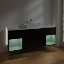 Тумба під раковину Villeroy & Boch Finion 160х50,1 см із підсвічуванням МДФ чорний матовий лак/скло біле матове G331GMPD