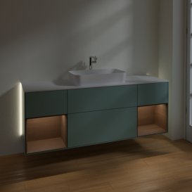 Тумба под раковину Villeroy & Boch Finion 160х50,1 см с подсветкой МДФ оливковый матовый лак/стекло белое матовое G331GNGM