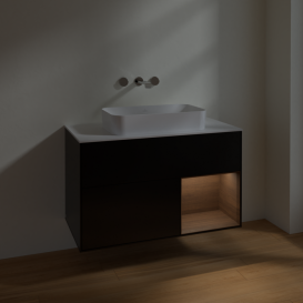 Тумба під раковину Villeroy & Boch Finion 100х50,1 см із підсвічуванням МДФ чорний матовий лак/скло біле матове F661GNPD