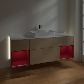 Тумба під раковину Villeroy & Boch Finion 160х50,1 см із підсвічуванням МДФ шпон дуба/скло біле матове G331HBPC