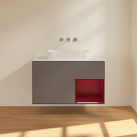 Тумба під раковину Villeroy & Boch Finion 100х50,1 см з підсвічуванням МДФ антрацит матовий лак/скло біле матове F661HBGK