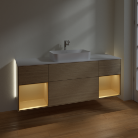 Тумба под раковину Villeroy & Boch Finion 160х50,1 см с подсветкой МДФ шпон дуба/стекло белое матовое G331HFPC