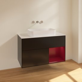 Тумба під раковину Villeroy & Boch Finion 100х50,1 см із підсвічуванням МДФ чорний матовий лак/скло біле матове F661HBPD