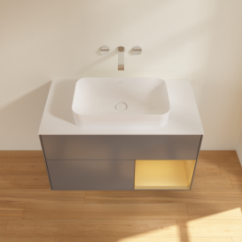 Тумба під раковину Villeroy & Boch Finion 100х50,1 см з підсвічуванням МДФ антрацит матовий лак/скло біле матове F661HFGK