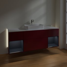 Тумба под раковину Villeroy & Boch Finion 160х50,1 см с подсветкой МДФ пион матовый лак/стекло белое матовое G331HGHB