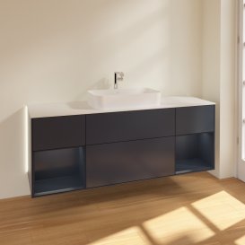 Тумба под раковину Villeroy & Boch Finion 160х50,1 см с подсветкой МДФ темно-синий матовый лак/стекло белое матовое G331HGHG