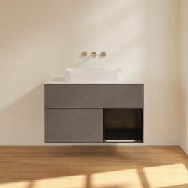 Тумба під раковину Villeroy & Boch Finion 100х50,1 см з підсвічуванням МДФ антрацит матовий лак/скло біле матове F661PDGK